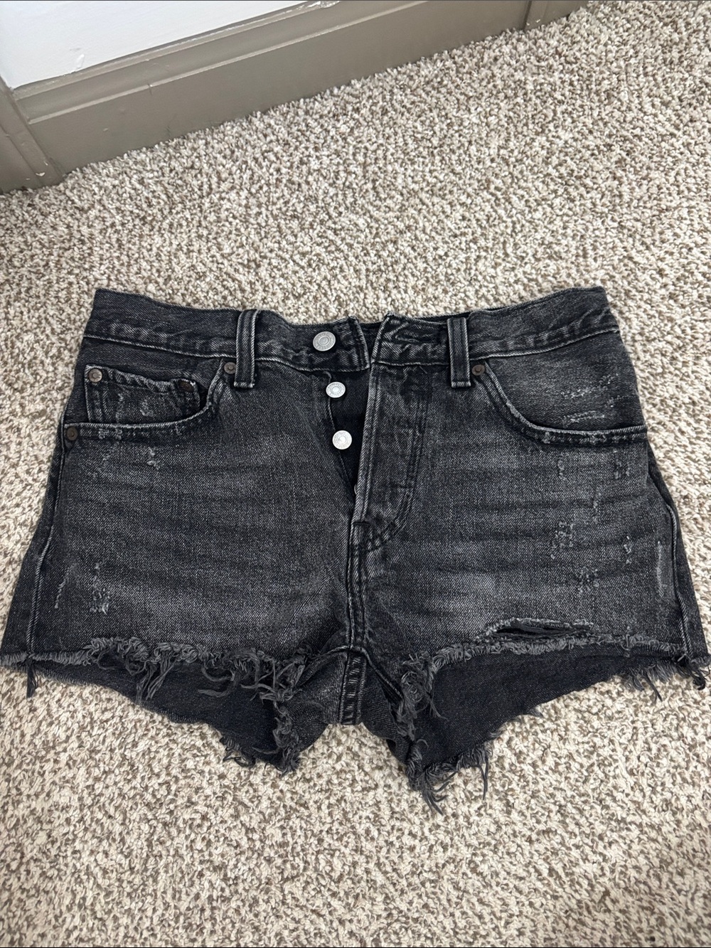 Levi's Black Distressed High-Rise Denim Cutoff Shorts